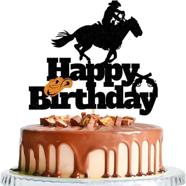 Cowboy-themed happy birthday cake topper cowboy horse glitter powder cupcake toppers cake decoration birthday cake decoration
