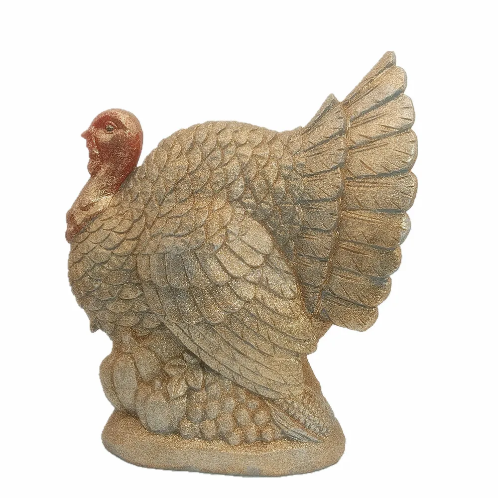 Fall Decor Gold Gilttered Resin Turkey Statue  Polyresin Turkey Sculpture