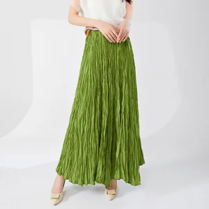 2025 New Style Women's Pleated Fashion A-Line Half Skirt Sweet and Elegant Solid Color Long Pleated Plus Size Women's Skirt