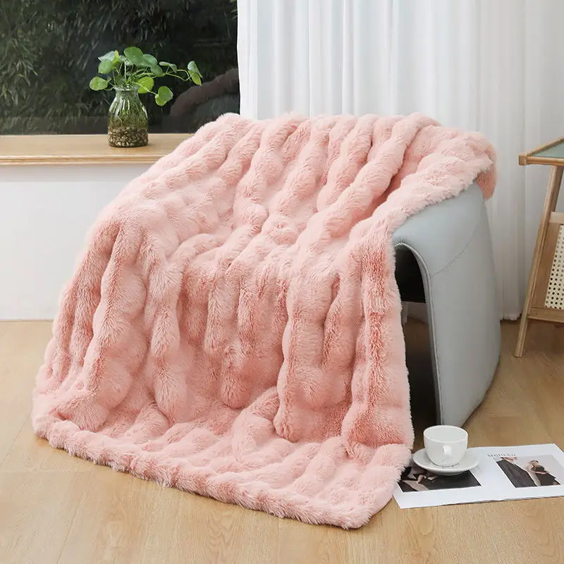 Tuscan Office Jacquard Style Sofa Cover Thickened Bubble Fleece Blanket Throws Plush Relaxing Fuzzy Flannel for Bedding Winter manufacture