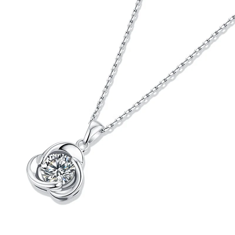 HMOIS jewelry necklace silver necklace 925 sterling 1.0ct round moissanite diamond necklace for women