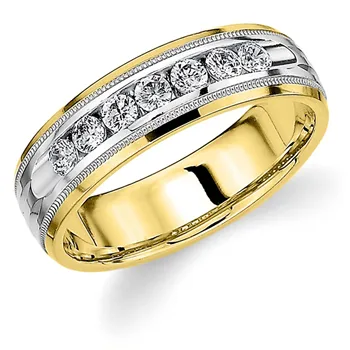 Two Tone Color 14K Gold Round Shape Diamond Rings For Men Engagement Wedding