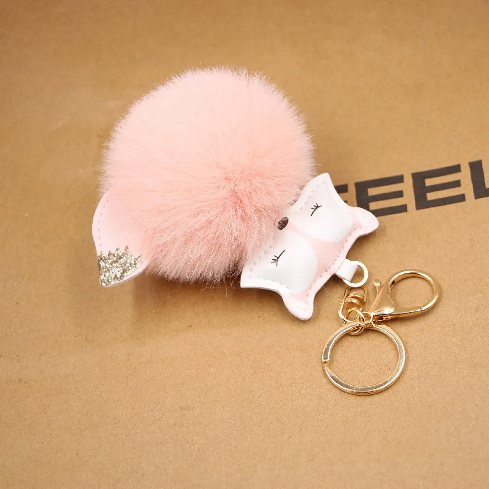 2 Pieces Cute Animal Pom Pom Keychain Faux Fur Fluffy Key Ring for Women  Girls