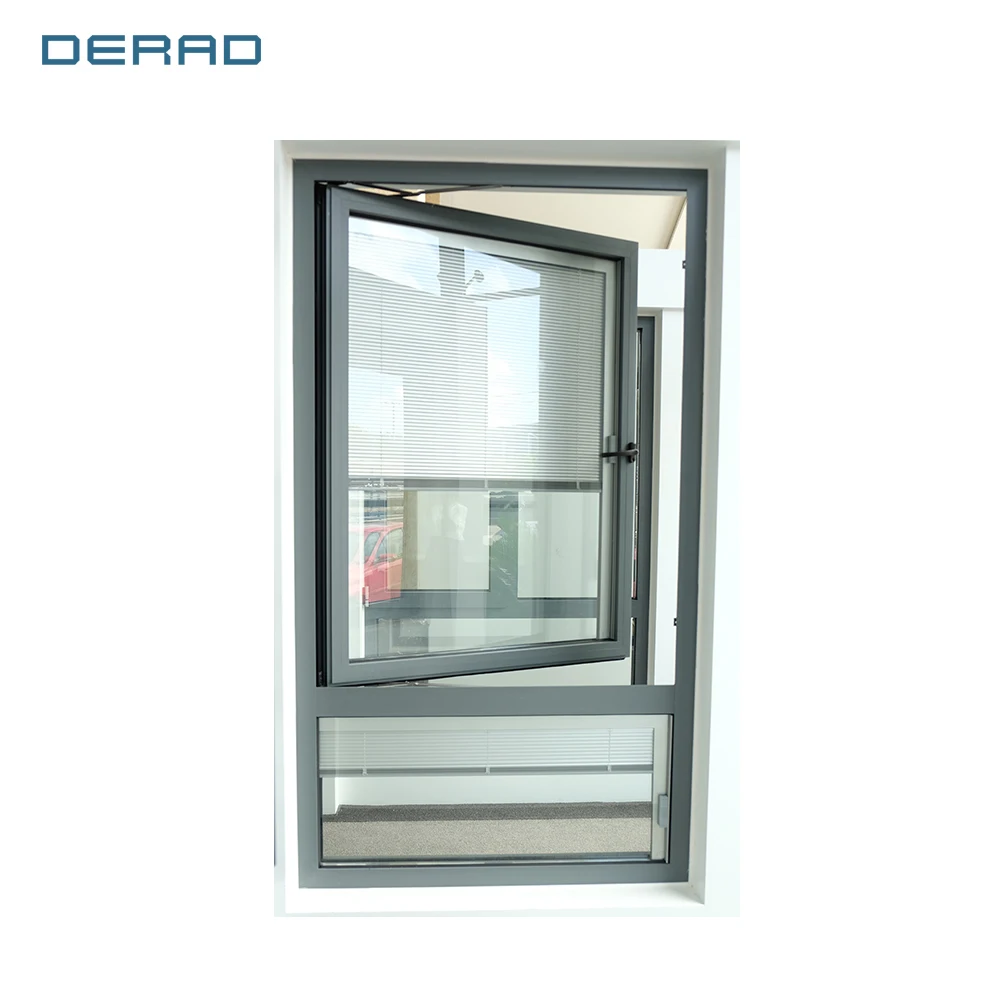 Office building windows customized with triple tempering powder coating glass aluminum casement windows with built in blinds factory