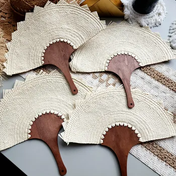 Elegant Handmade Woven Straw Handheld Fan Custom Party Wedding Souvenirs Guest Favors Unique Bridesmaid Professional New Arrival
