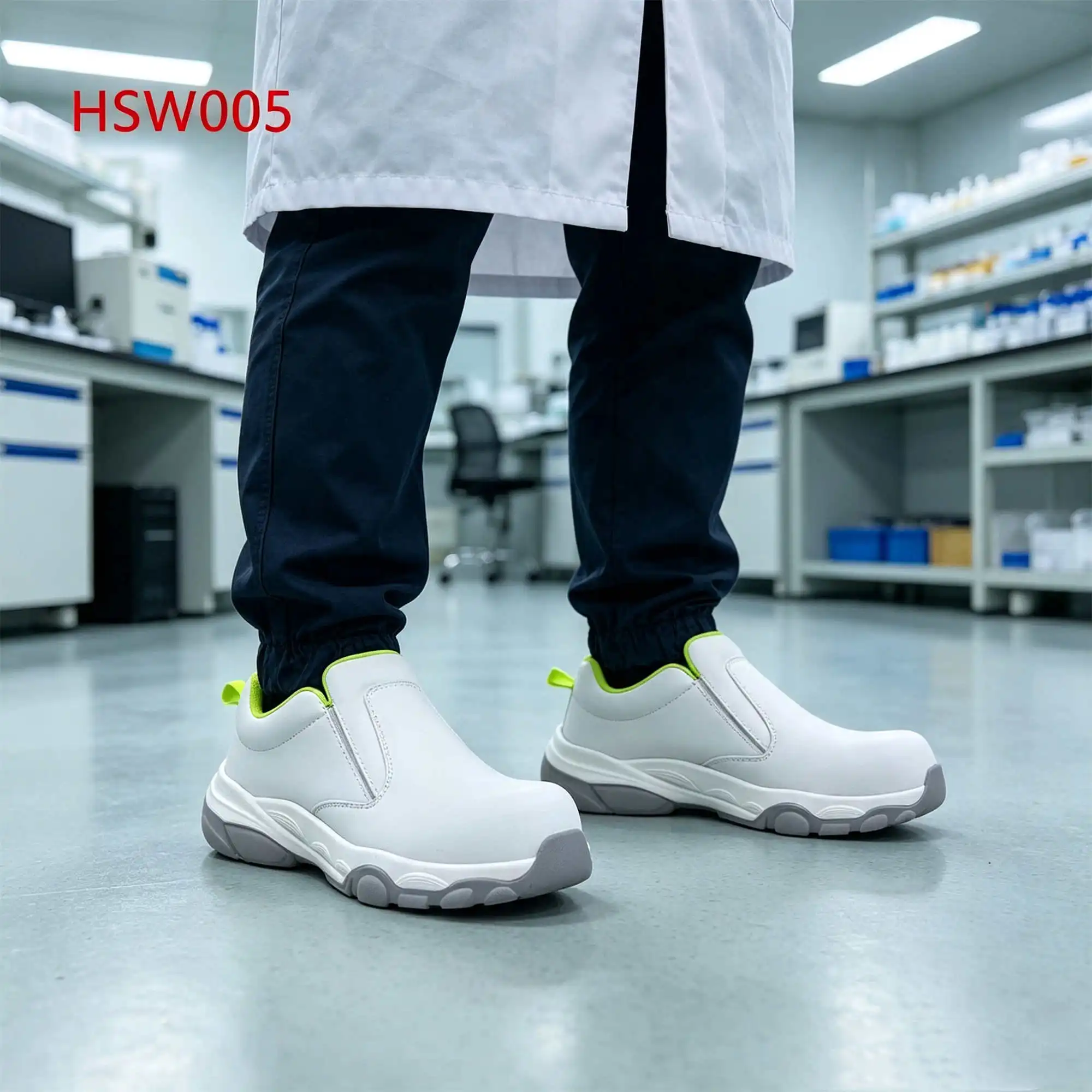 ZYF,Hospital Cleanroom slip on Style ESD Hua Singh White Safety Shoes Inspection Center Fiberglass Toe Insert Work Clogs HSW005