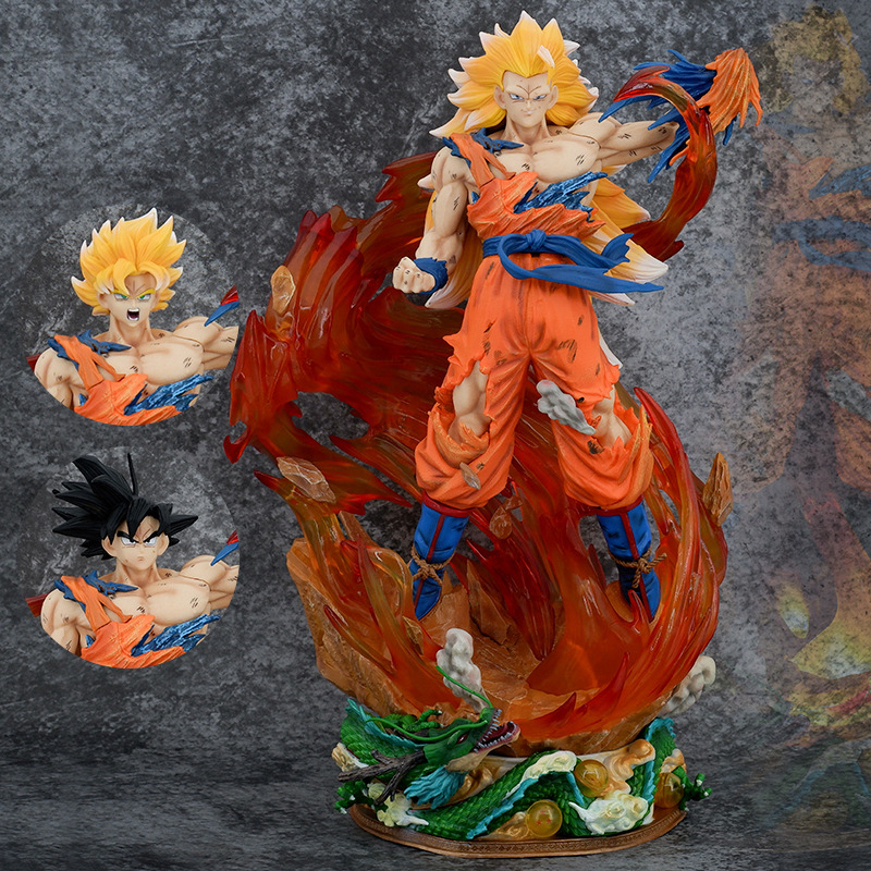 Dragons Ball Goku Vegett Vegeta fit three-headed carved luminous statue hand do model ornaments anime action figure