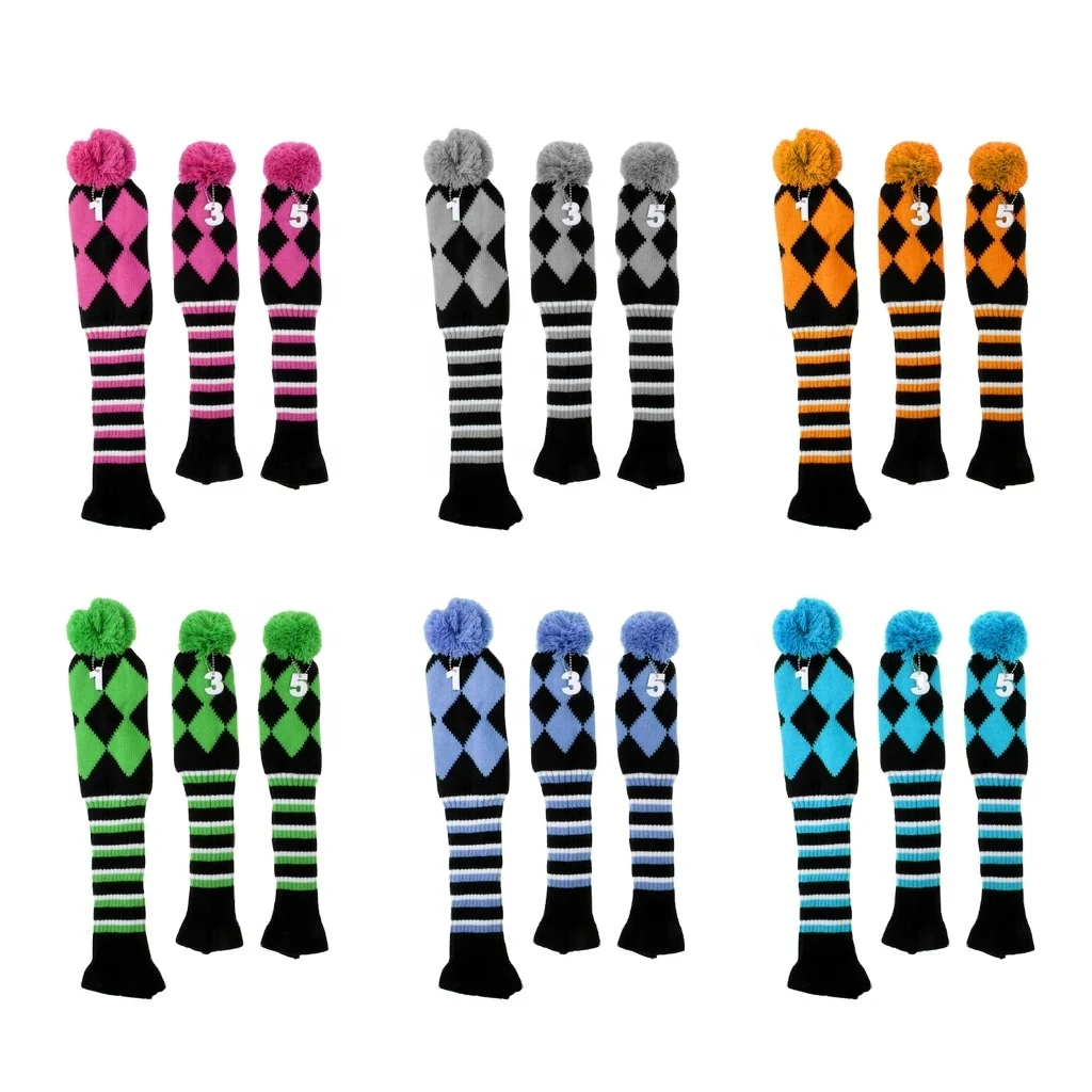 3 Pieces/Set Golf Rhombus Pattern Knitted Driver Fairway Wood Hybrid 1 3 5 Wood Golf Knit Headcover