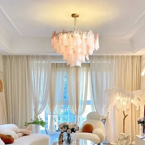 JACKSUN Luxury Decorative Lighting Modern Blown Glass Chandelier for Living Room Hotel Room Middle Iron Pendant