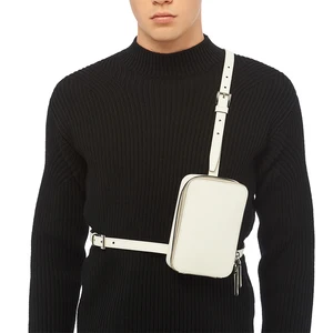 Custom Logo PU Saffiano Leather White  Mens Crossbody Fanny Pack Harness Belt Bag for Man