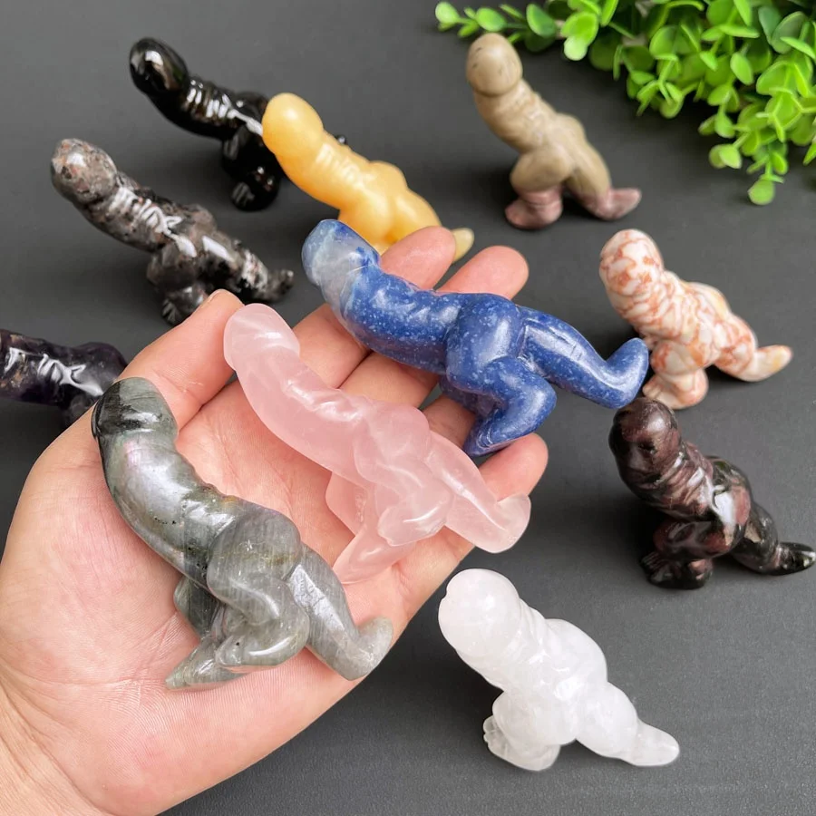 New Arrival Customized Meditation Natural Obsidian Crystal Dinosaur Penises With a Tail Crystal Quartz Penis With Legs