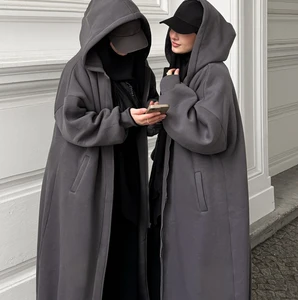 Custom logo Abaya Cloak Hoodie for Women Side Pocket Long Oversized Muslim Cape Style Sweatshirt Long Sleeve Gothic Streetwear