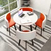 Pure white round table + orange and white leather