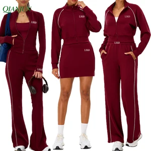 High Quality Women Tracksuit Gym Fitness Workout Clothes Long Sleeve Loose Pants Yoga Set Activewear With Skirts Tracksuit Set