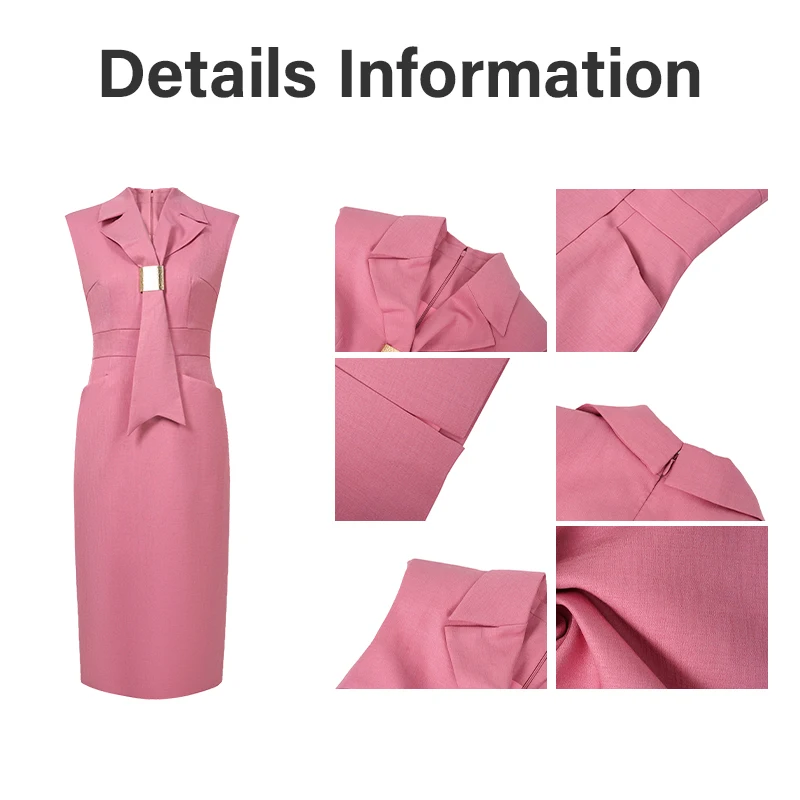 ZYHT 50886 Formal Work Business Plus Size Sleeveless Blazer Casual Dresses Pink Womens Office Lady Woman Dresses for Fat Women