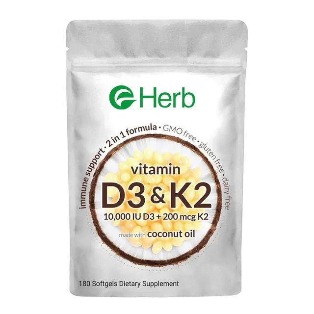 Eherb Supply Vitamin D3+k2 Soft Capsule Vitamin D3+k2 Source Factory Supply Support OEM