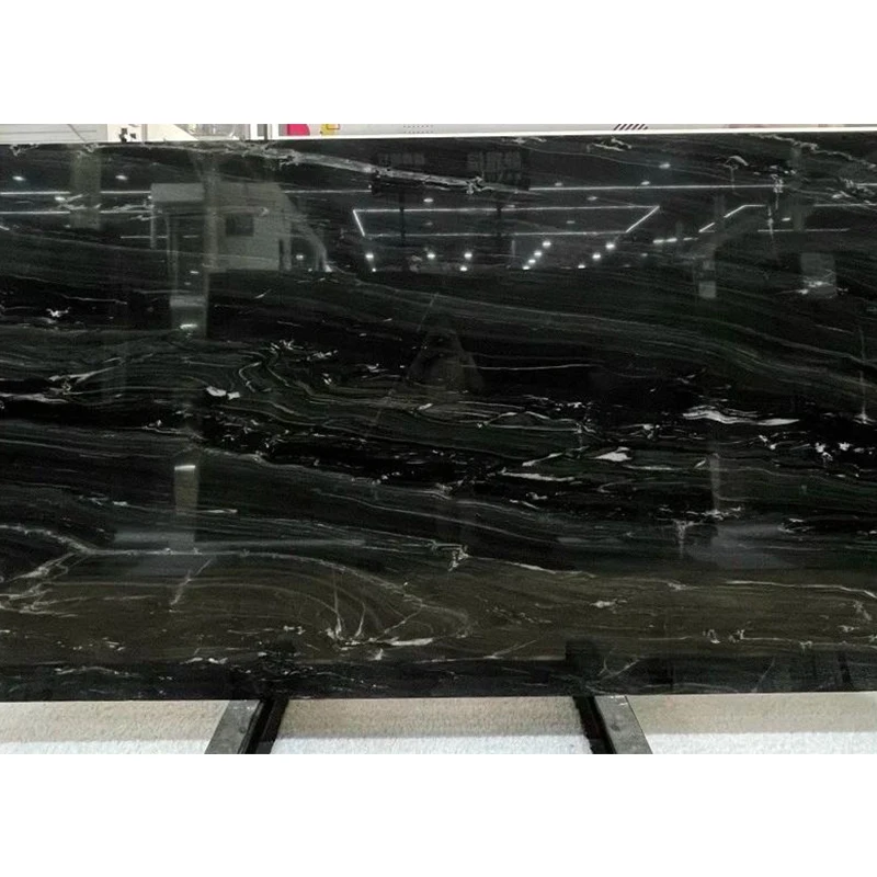 高品質天然ネプチューンラグジュアリーブラックマーブルスラブ、ホテル・ヴィラの内装向け床・壁・ドア用研磨仕上げ釉薬タイル