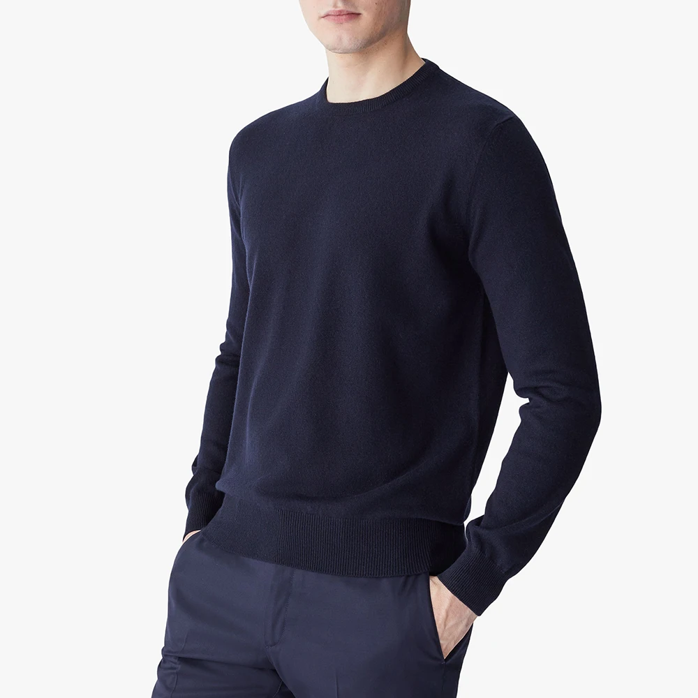 Custom Crew Neck Sweater Plain Cashmere Knit Long Sleeve Men's 100