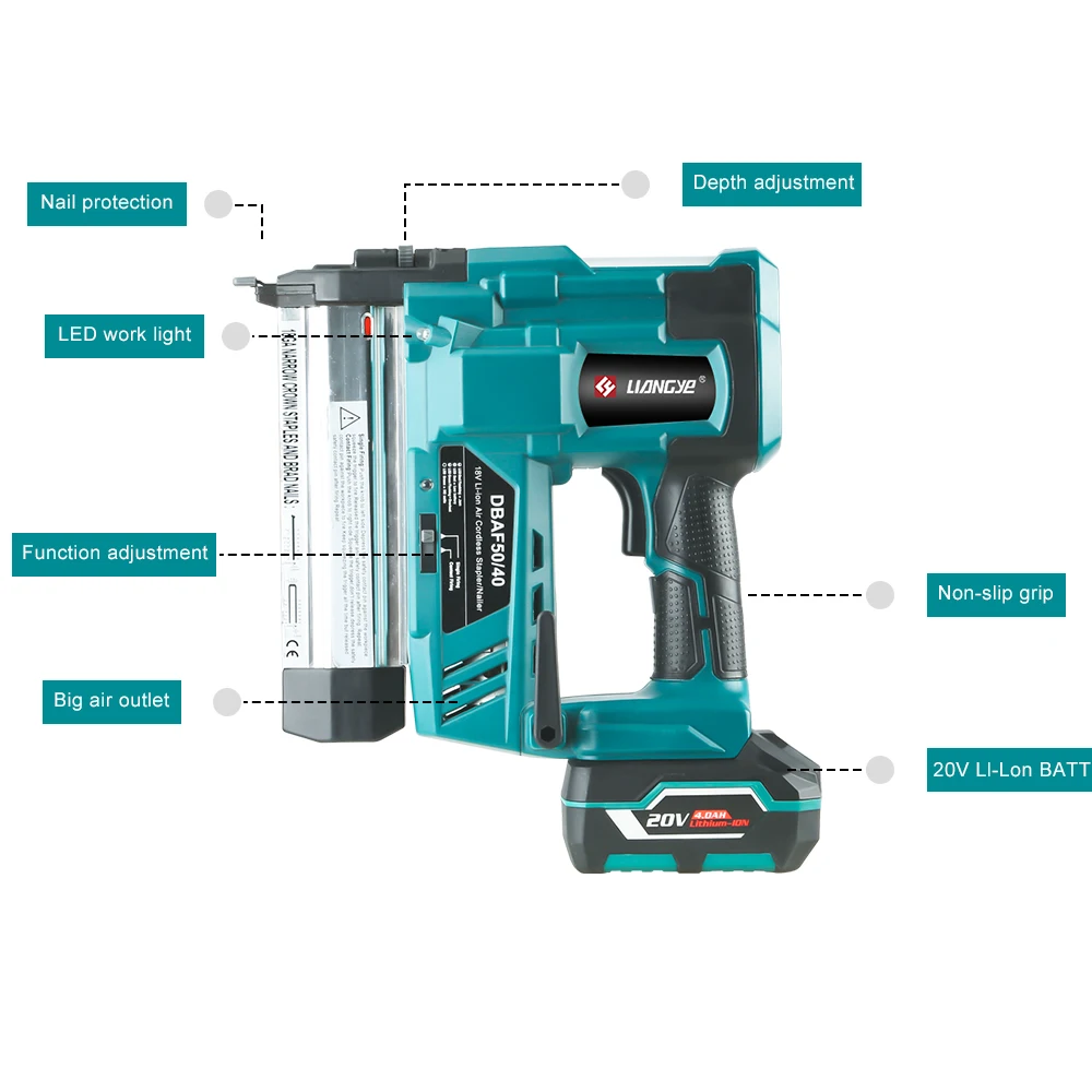 2 In 1 Framing Nail Gun And Staple 20v Cordless Nailer Battery Power