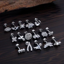 Wholesale 20g Stainless Steel Twisted Helix Ear Body Piercing Cartilage Butterfly Ear Bone Stud with Zircon Jewelry for Weddings