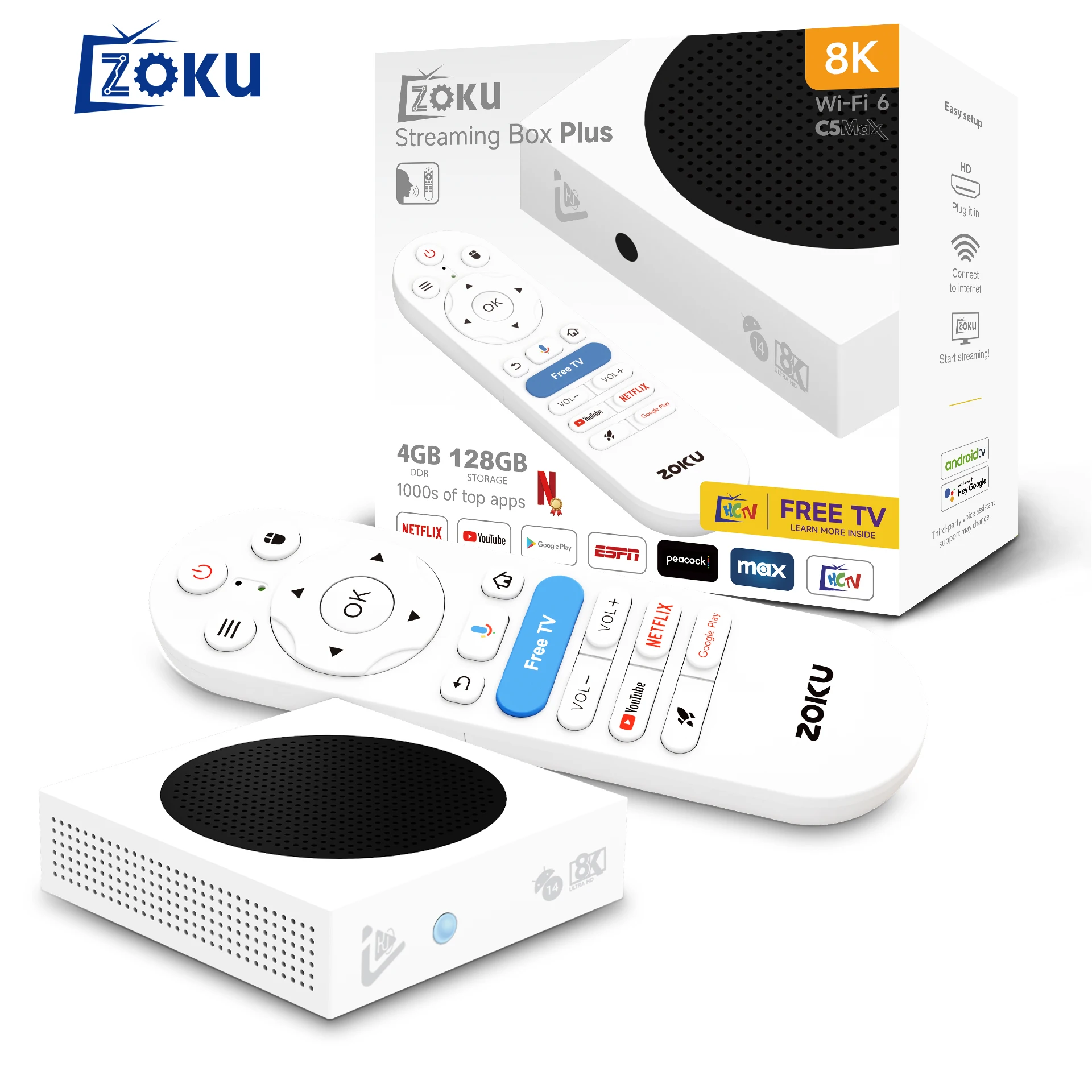ZOKU C5 MAX TV BOX - 4GB RAM, 128GB ROM, Multi Lang Support