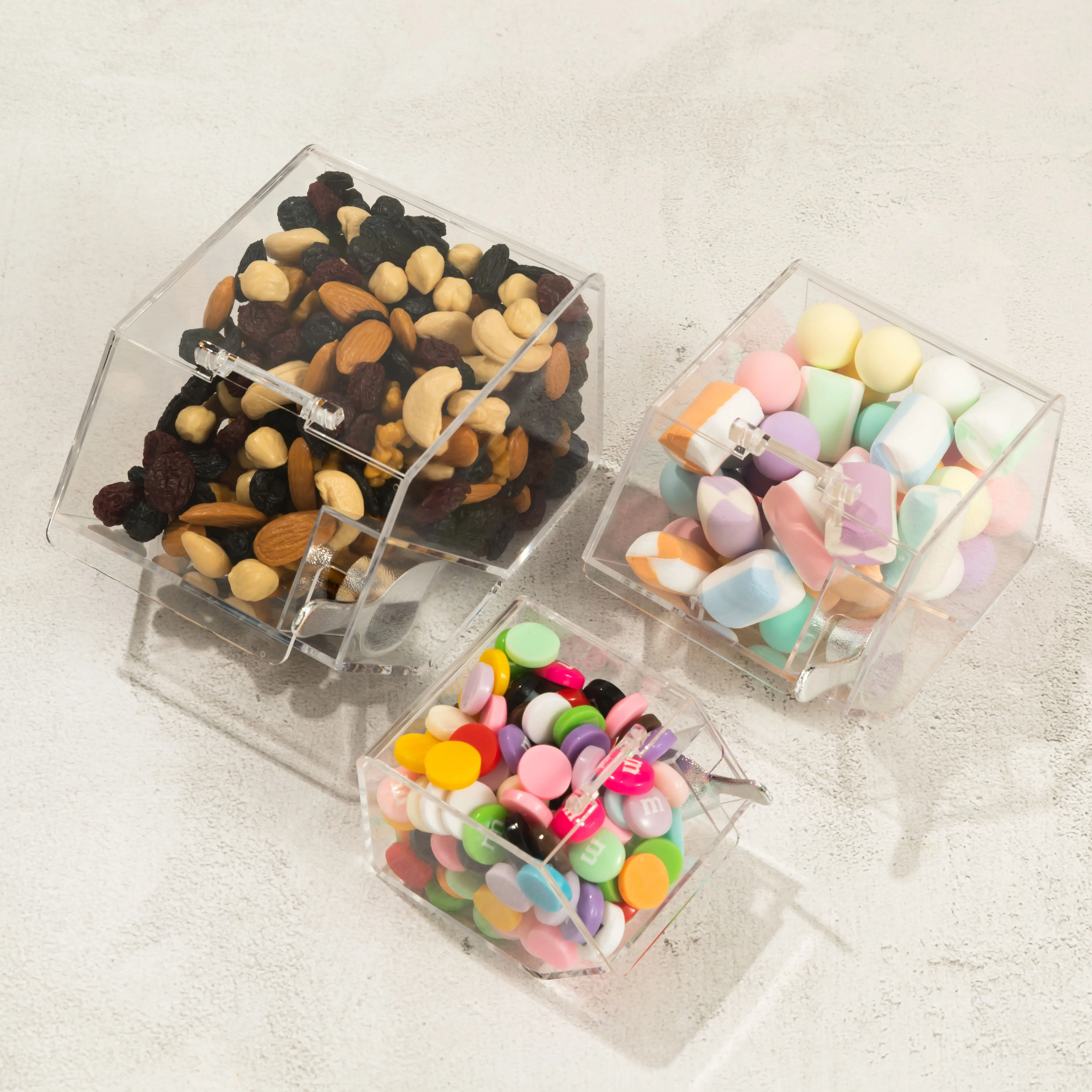 Wholesale Acrylic Stackable Candy Dispenser Plastic Food Box With Scoop