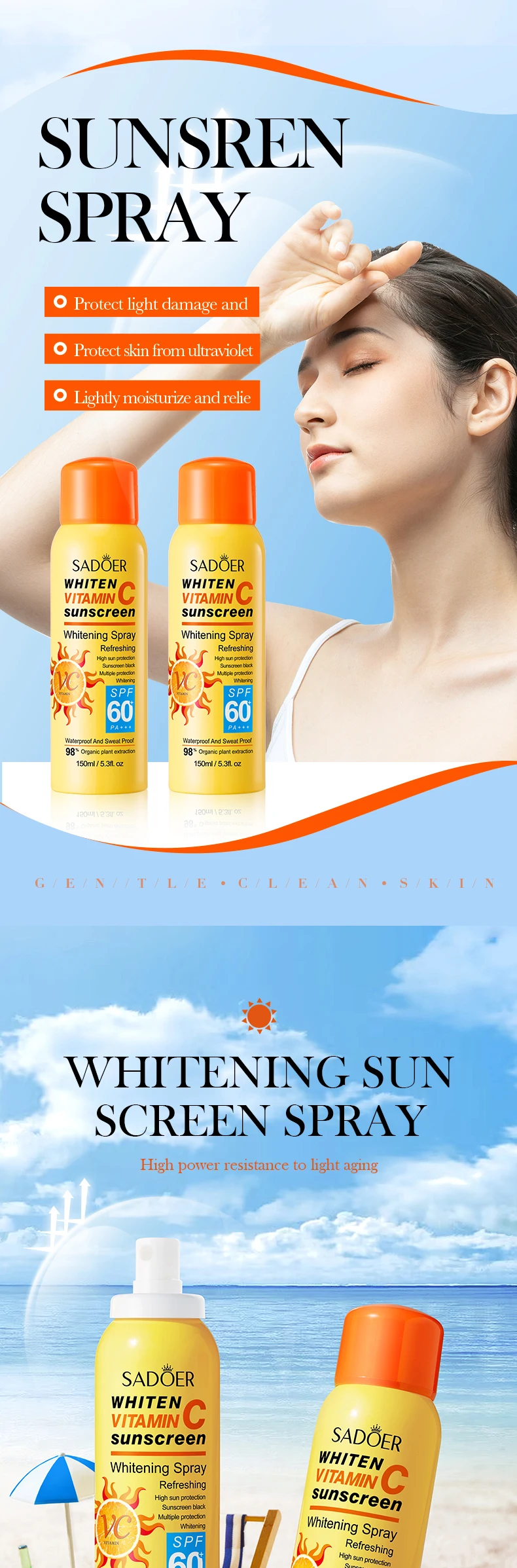 Oem Odm Sadoer Skin Care Moisturizing Whitening Mist Spray Sun Cream ...