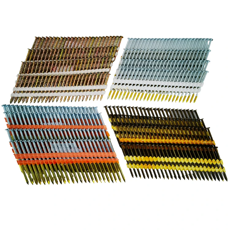 XJP Premium Strength 21-Gram Framing Nails Iron Collated Smooth Spiral Ring Shank Carpenter Approved Plastic Strip Collated