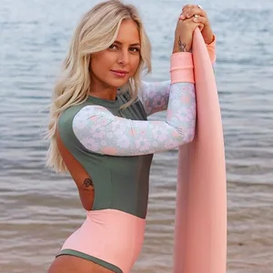 Custom Eco Friendly Swimsuit Manufacturer Long Sleeve Upf50+ Rash Guard Surf Suit Backless Women Repreve Beachwear Swimwear