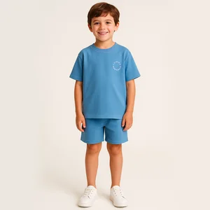 OEM/ODM Custom Kids Summer Outfit Set Short Sleeve T-Shirt & Shorts Soft Knit Fabric Printing Embroidery Casual Everyday Wear