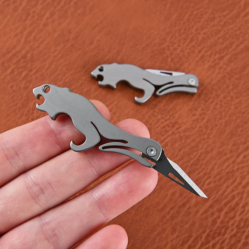 BST-TI Titanium Leopard Knife Multifunctional Tool Bottle Opener Portable Keychain Pendant Unpacking Express Box Opening Knife