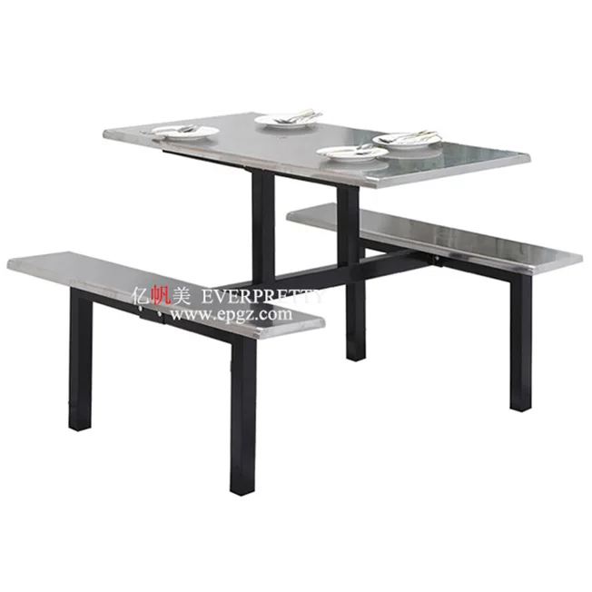 Canteen Furniture  Restaurant Table with Bench High Quality Dining Fiberglass Table and 2 Benches Catering Table for 4 People
