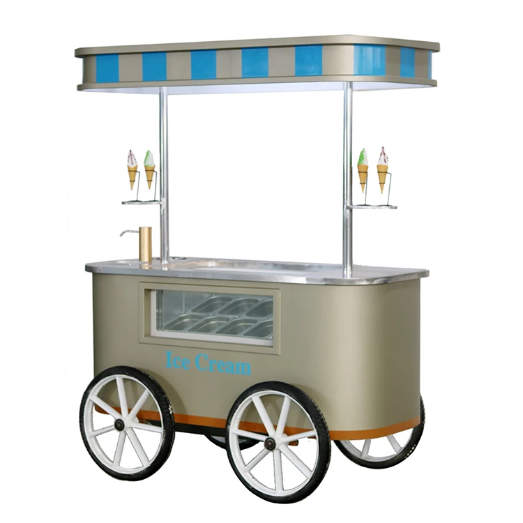 Commerical Mobile Ice Cream Hand Push Cart Gelato Machine Cart