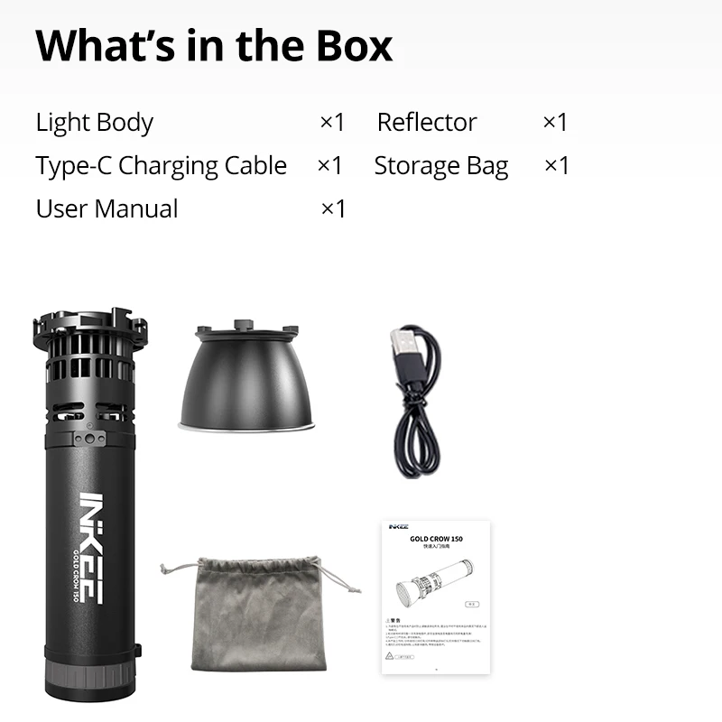 INKEE GC150 Portable 150W Two-Color Temperature Flashlight for