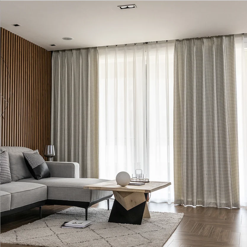 Houndstooth Swallow Gird Printed Linen Material Finished Curtains Cortinas Factory Direct Sales Custom Design