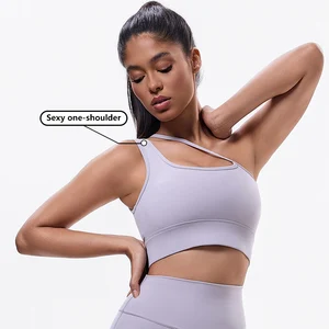 ODM 2026 New Summer Fitness Workout Custom Logo Yoga Bra Customised Sports Bra Active Wear Soft One Shoulder Straps Sport Bra