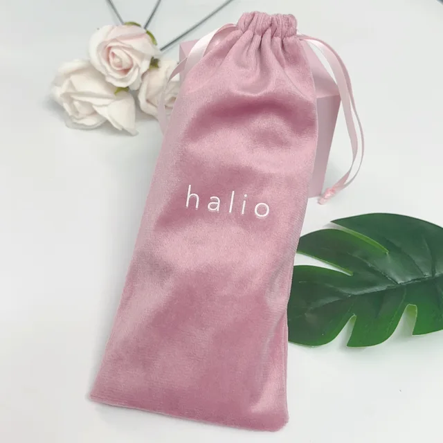 Custom Velvet Gift Bag Velvet Jewelry Pouch With Logo Fashionable High Quality Pink Long Drawstring Bag For Necklace Packaging