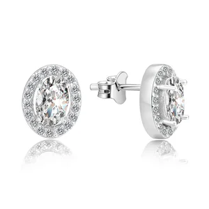 Classic Moissanite Custom Earrings Jewelry 925 Sterling Silver Rhodium Plated Oval Shape Earrings