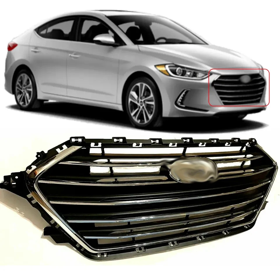 Center Grille For Hyundai Elantra bumper Sedan Grill FRONT BUMPER RADIATOR BLACK CHROME GRILLE CENTER