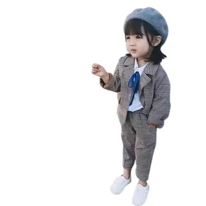 Autumn 2019 New Fashion British Style Plaid Kids Fall Boutique Suit Clothing Girls Clothing Sets for Ages 2 to 8 Years