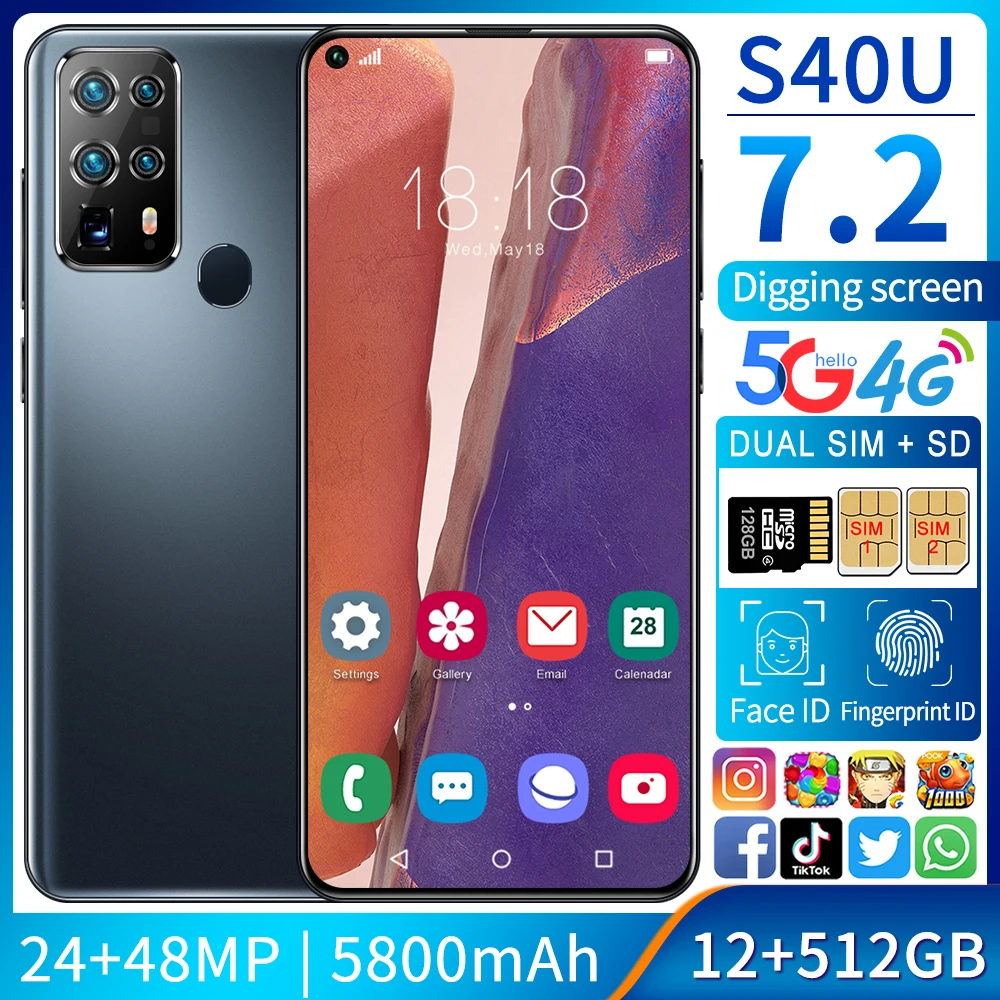 
 S40U 12 Гб + 512 Гб 24MP + 48MP 5800 мА/ч, смартфоны телефоны Дешевые неблокированный Android 10,0 сотовый телефон смарт-с двумя сим-картами 4g  