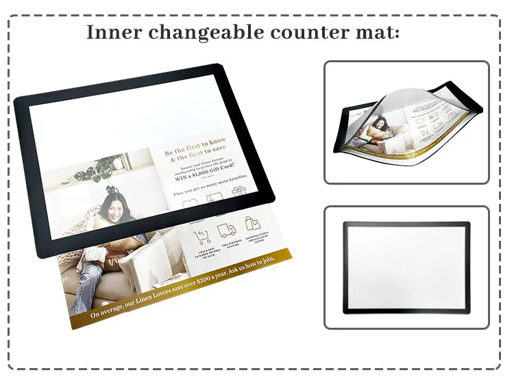 Countertop Promotional Retail Advertisement Pad Changeable Counter Mat with Insert