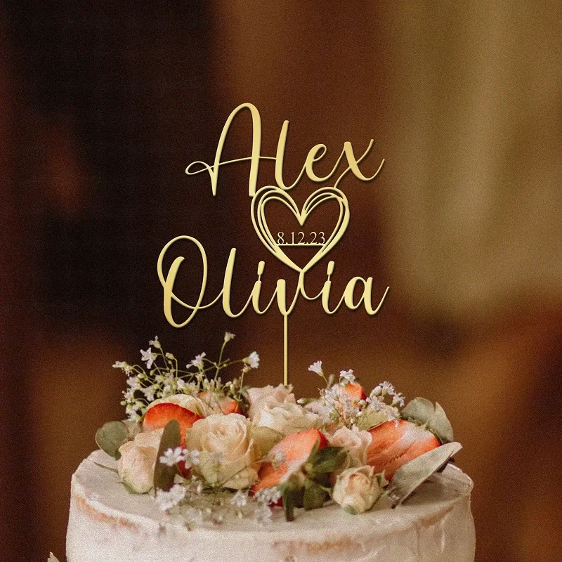 Personalized Wedding Cake Topper with Date Custom Script Acrylic Cake Toppers for Wedding Rustic Party Cake Decoration