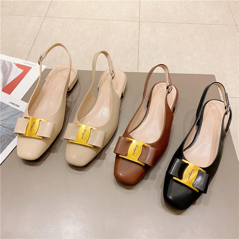 New Styles Design H Letter Metal Buckle Women's Flat Shoes Square Head ...