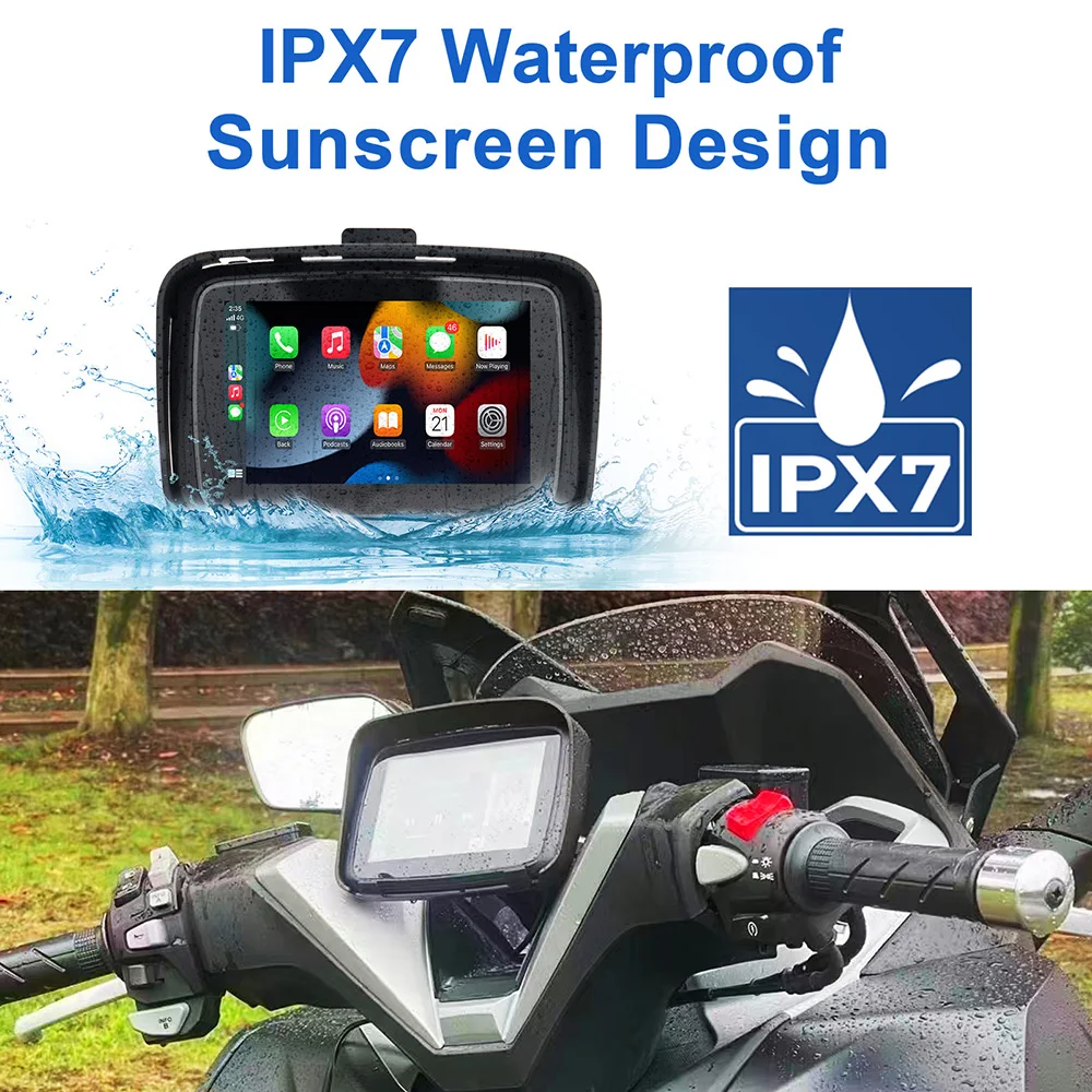 Portable Ipx7 Waterproof Motorcycle Display Touch Screen GPS Navigation Wireless Carplay for Motorcycle Carplay Android Auto