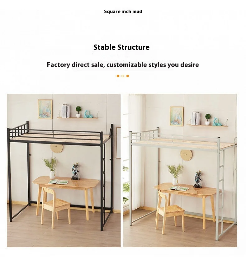 product college student apartment bed iron frame dormitory compliant bed table combination for small households lofts for school use-5