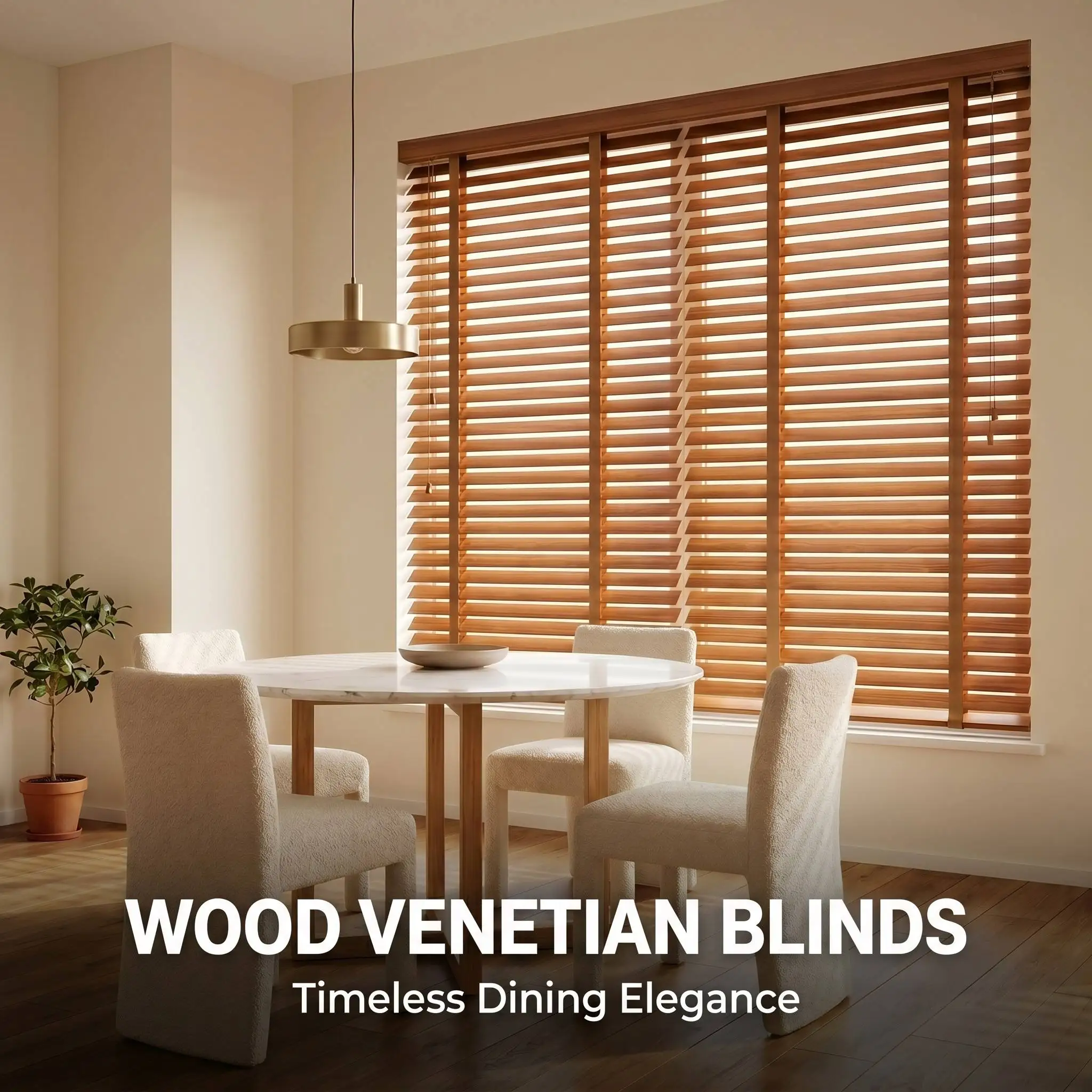 Wood Venetian Blinds 50mm Slats Paulownia Stained Color Cord System UV Blocking Built-In Light Control Custom Size Every Day