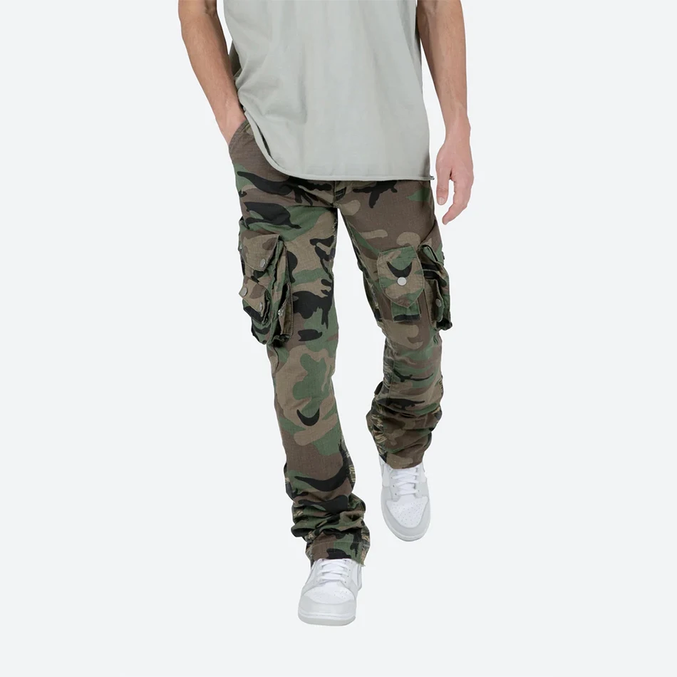 Men Oversized Custom Pattern Loose Cotton Stacked Camouflage Flare ...