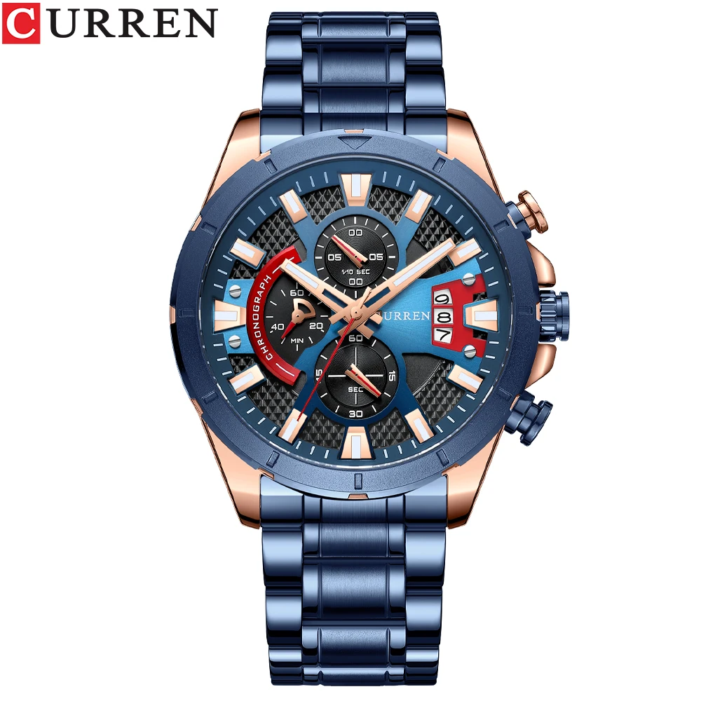 CURREN Quartz Watches 8401 Luxury Customize Logo Wristwatches Men Casual Luminous Watch Stainless Steel Band Chronograph Clock