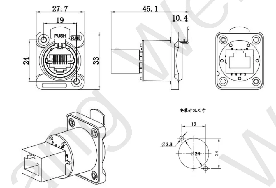 RJ45 Male Connector Waterproof Aviation Dual Port Circular Signal Panel Cat6 Ethernet Cable Metal Ethernet Accessories RJ45 Plug